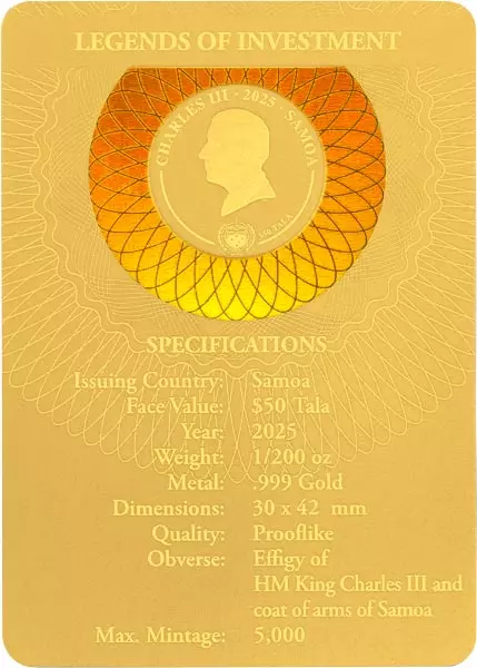 50 Tala Samoa Legends of Investment: Noble Note - Indian Head 2025