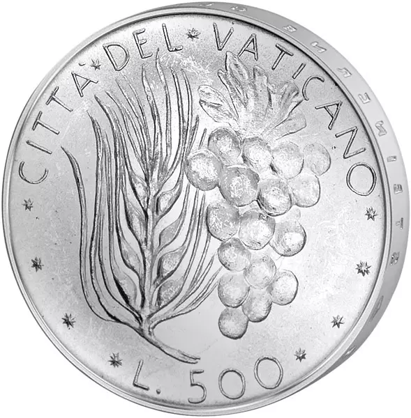 500 Lire Vatikan Papst Paul VI. Ähren und Trauben 1970-1976 500 Lire Vatikan Papst Paul VI. Ähren und Trauben 1970-1976
