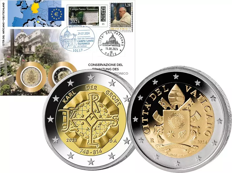Doppelnumisbrief Vatikan und Deutschland Erhaltung des Campo Santo Teutonico 2024