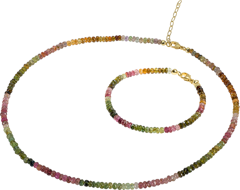 Sparset Armband und Collier Turmalin, Silber