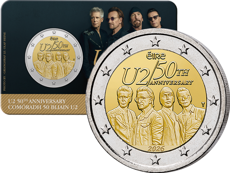 2 Euro Irland 50 Jahre Gründung der Band U2 2026 in Coincard
