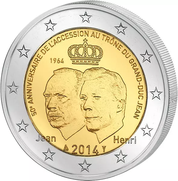 2 Euro Luxemburg 50 Jahre Thronbesteigung Großherzog Jean 2014 Prägefrisch