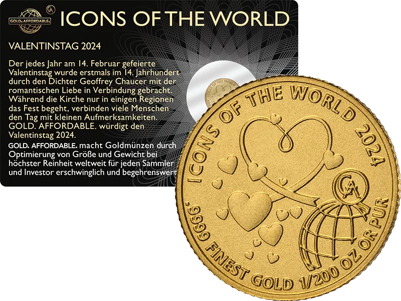 1/200 Unze Gold Ruanda Icons of the World - Valentinstag 2024