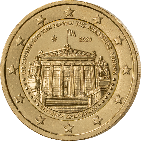 2-Euro-Gedenkmünze Griechenland 100 Jahre Gründung Akademie von Athen 2026 als vollvergoldete Premiumausgabe