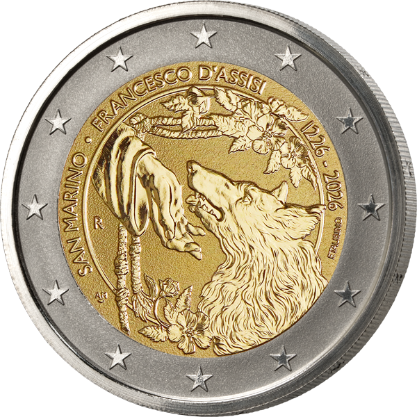 San Marino 2 Euro 800. Todestag Franz von Assisi 2026 in Reverse Proof