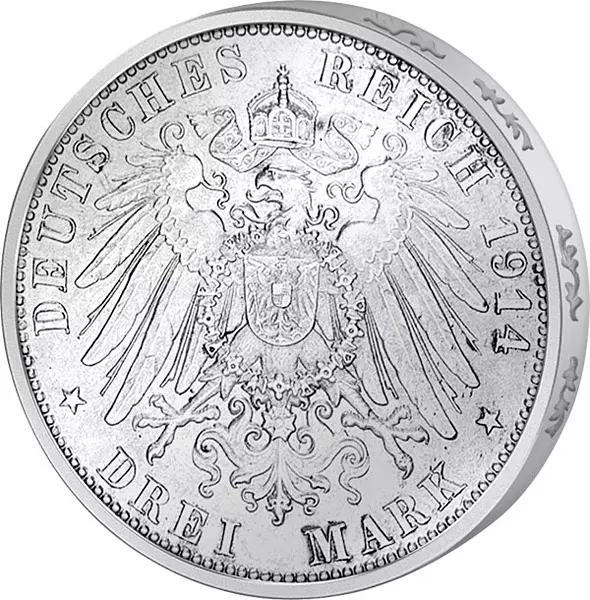 3 Mark Baden Großherzog Friedrich II. 1908-1915 sehr schön 3 Mark Baden Großherzog Friedrich II. 1908-1915 sehr schön
