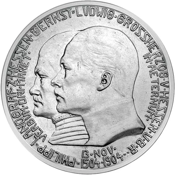 2 Mark Hessen-Darmstadt Philipp 1904 vorzüglich 2 Mark Hessen-Darmstadt Philipp 1904 vorzüglich