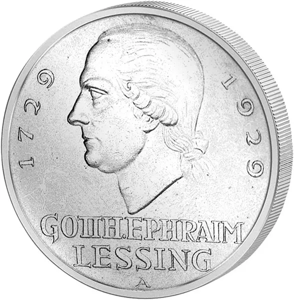 3 Reichsmark Weimarer Republik Gotthold Ephraim Lessing 1929 sehr schön bis vorzüglich