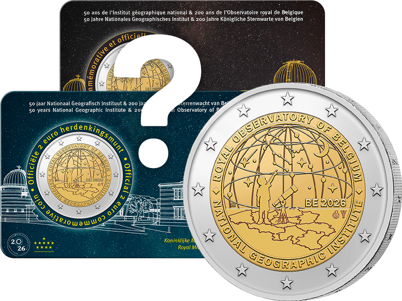 2 Euro Belgien 200 Jahre Königliche Belgische Sternwarte und 50 Jahre Nationales Geographisches Institut 2026 in Coin Card Sprache unserer Wahl