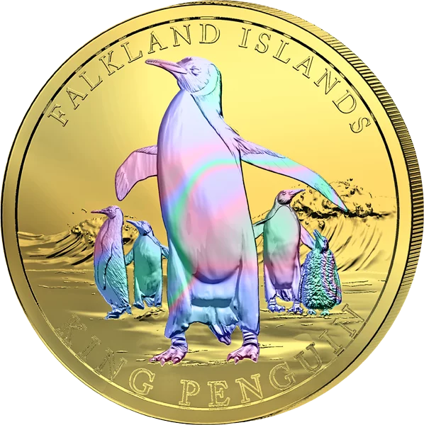 5 Pounds Falkland King Penguin 2025 Golden Holographic 5 Pounds Falkland King Penguin 2025 Golden Holographic