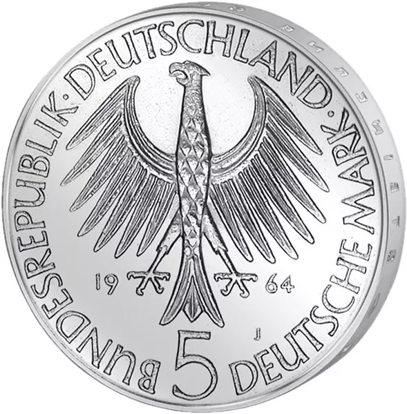 5 DM Münze BRD Johann Gottlieb Fichte 1964 vorzüglich