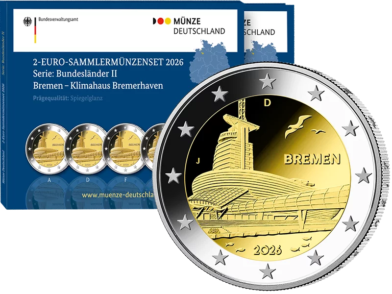 5 x 2 Euro BRD Bremen - Klimahaus Bremerhaven 2026 Polierte Platte (A-J) inkl. Folder