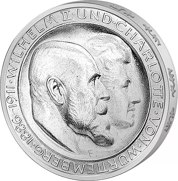 3 Mark Würtemberg Silberhochzeit Wilhelm II. und Charlotte 1911 3 Mark Würtemberg Silberhochzeit Wilhelm II. und Charlotte 1911