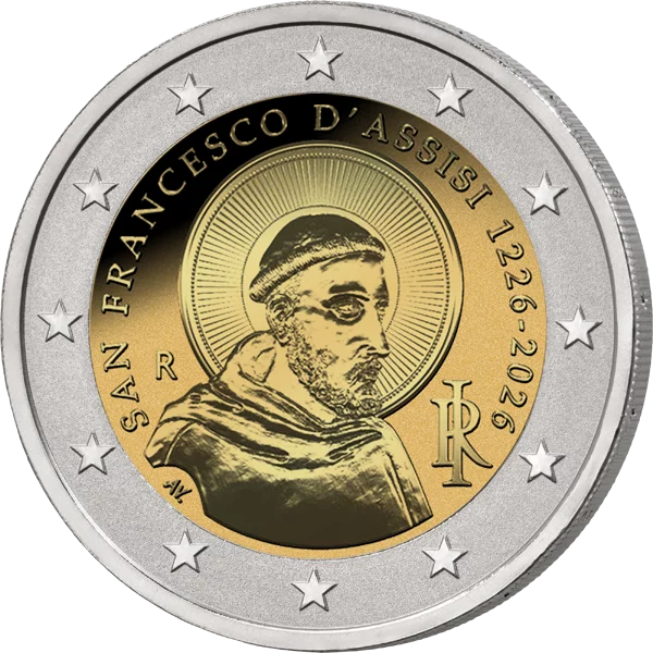 2 Euro Italien 800. Todestag Franz von Assisi 2026 in Reverse Proof