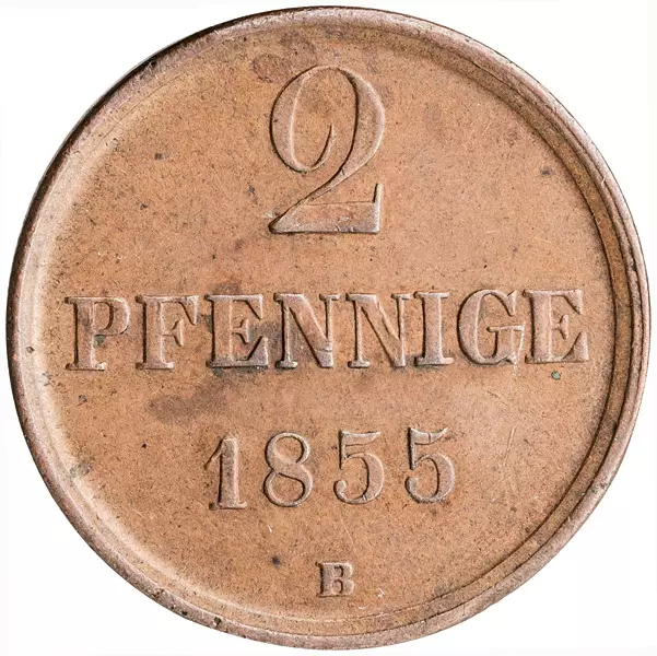 2 Pfennig Herzogtum Braunschweig Herzog Wilhelm 1851-1856