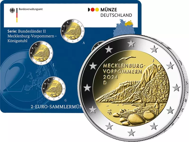 5 x 2 Euro BRD Mecklenburg-Vorpommern Königsstuhl 2024 Stempelglanz  (A-J) inkl. Blister