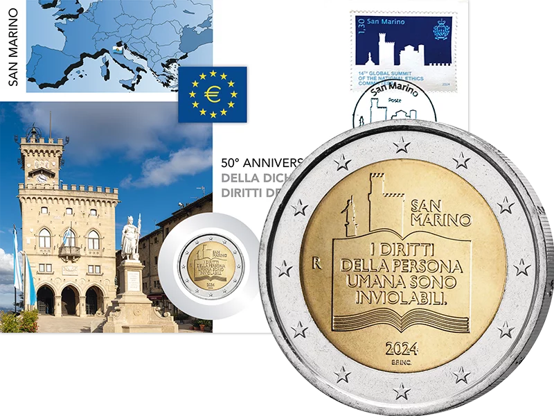 2 Euro Numisbrief San Marino 50 Jahre Erklärung der Bürgerrechte und Grundprinzipien 2024