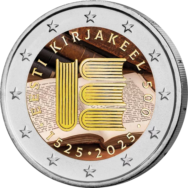2 Euro Estland 500 Jahre Textdruck 2025 mit Farb-Applikation