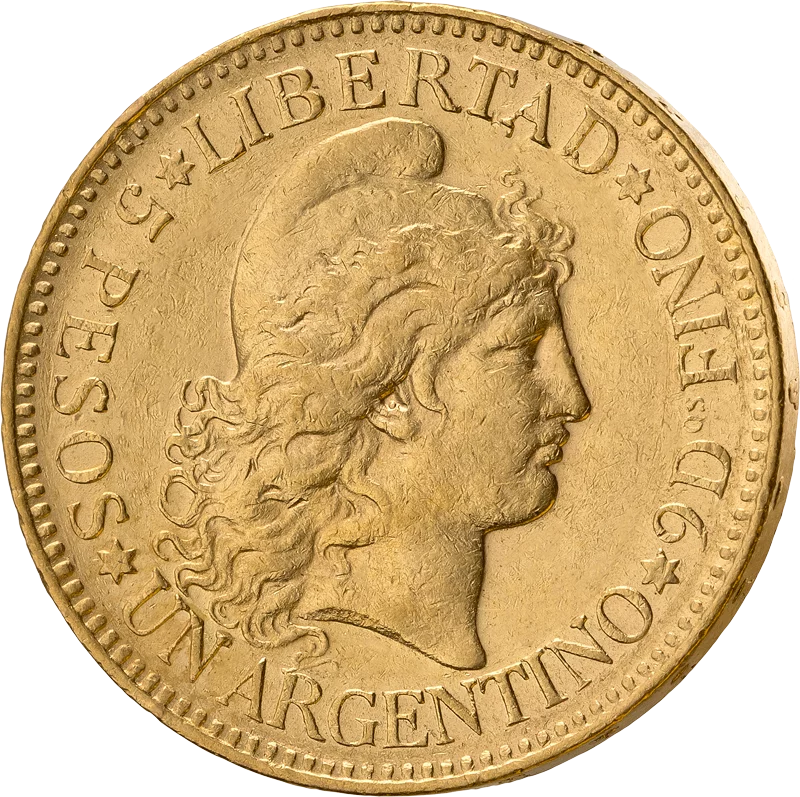 5 Pesos Argentinien Liberty Head 1881-1896