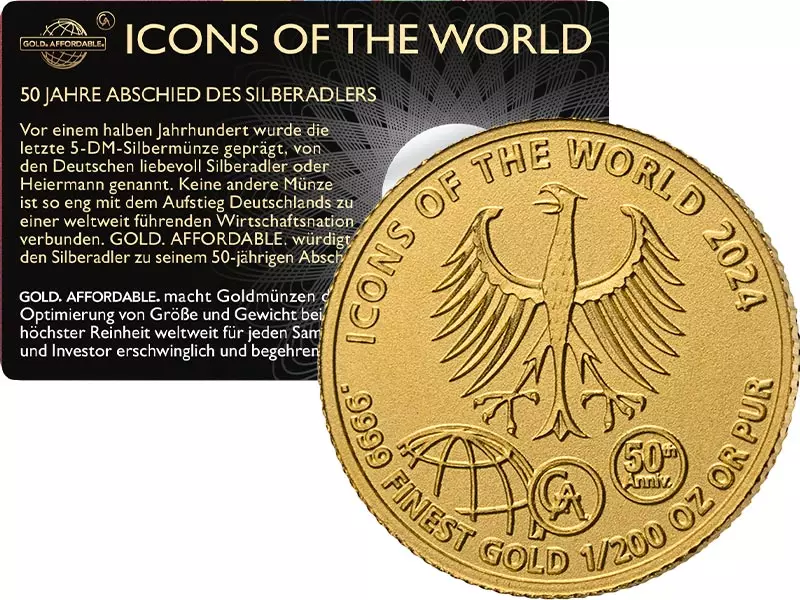 1/200 Unze Gold Ruanda Icons of the World - 50 Jahre Abschied Silberadler 2024