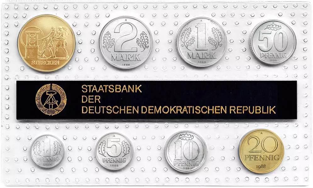 1 Pf - 2 Mk DDR Kursmünzensatz inkl Gedenkprägung Strecken 1988
