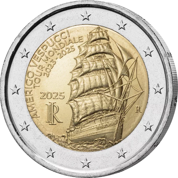2 Euro Italien Weltreise des Amerigo-Vespucci-Segelschulschiffes 2023-2025, 2025 in Coin Card