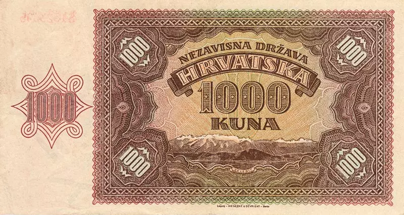 1.000 Kuna Kroatien Banknote Drittes Reich 1941