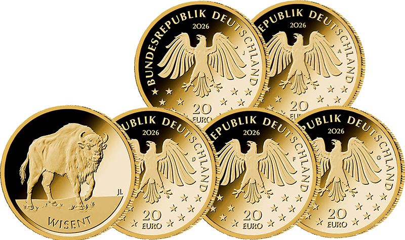 5 x 20 Euro BRD Rückkehr der Wildtiere - Wisent 2026 Stempelglanz (A-J)