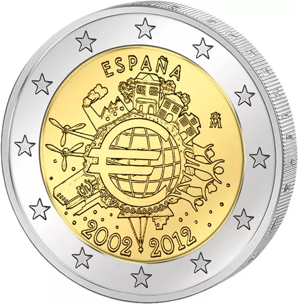 2 Euro Spanien 10 Jahre Euro Gemeinschaftsausgabe aller Länder 2012 prägefrisch