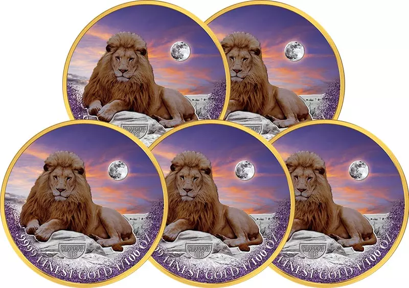 5 x 1.000 Francs Guinea Savanna Life Gold - Löwe 2023
