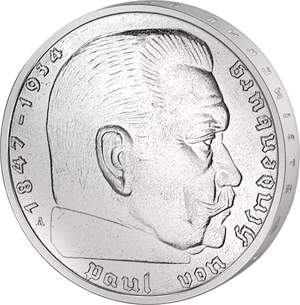 5 Reichsmark Drittes Reich Hindenburg Hakenkreuz 1936-1939