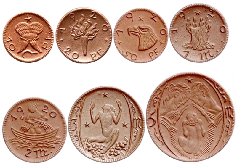 10 Pfennig - 5 Mark Deutsches Reich Porzellanproben 1920