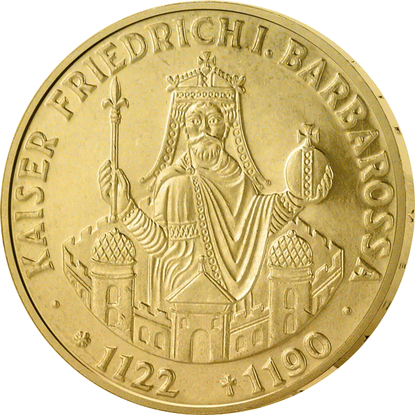 10 DM BRD Kaiser Friedrich Barbarossa 1990 vollvergoldet