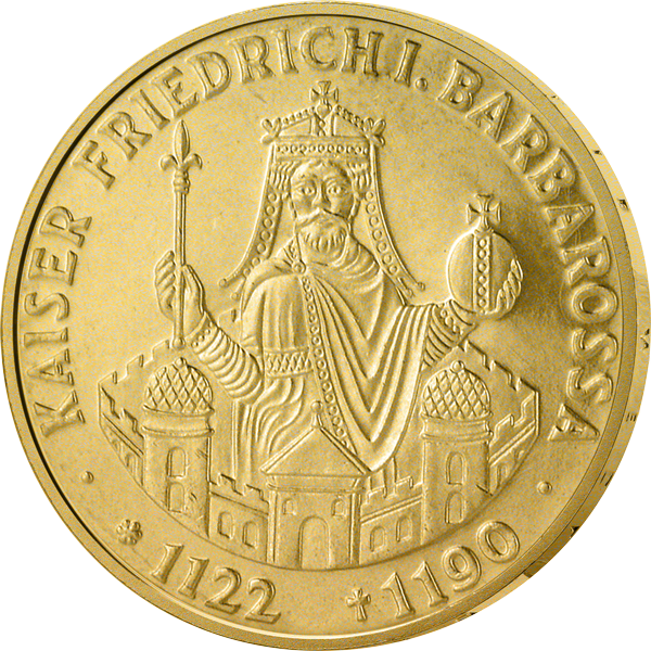 10 DM BRD Kaiser Friedrich Barbarossa 1990 vollvergoldet