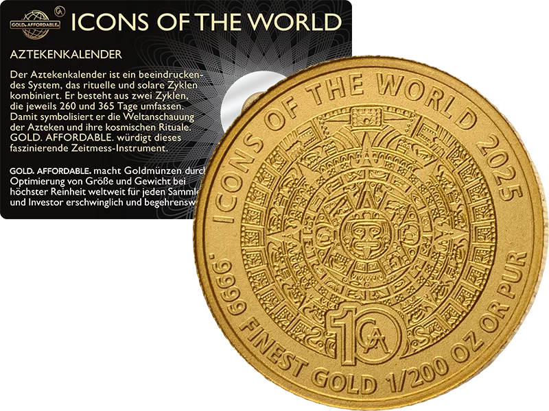 1/200 Unze Gold Ruanda Icons of the World - Aztekenkalender 2025 1/200 Unze Gold Ruanda Icons of the World - Aztekenkalender 2025