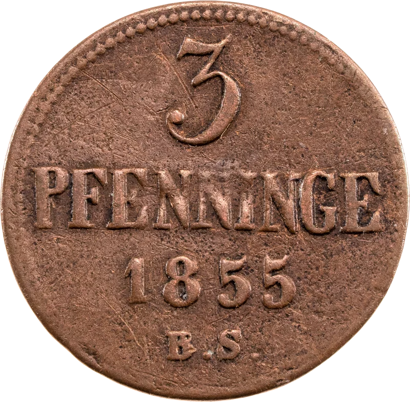 3 Pfennig Freie Hansestadt Rostock 1855