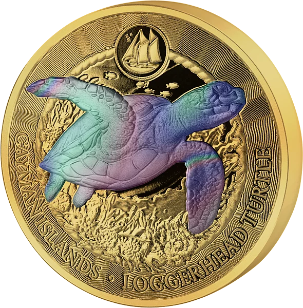 1 Dollar Kaimaninseln Schildkröte 2025 Golden Holographic