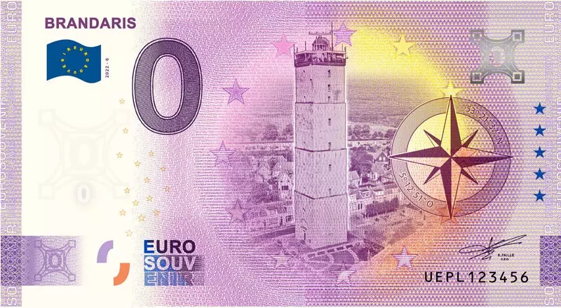 0-Euro-Banknote Niederlande Leuchtturm Brandaris 2022
