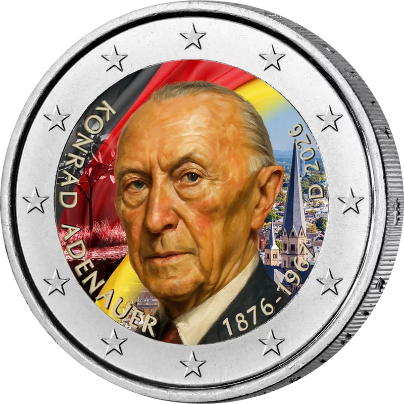 2 Euro BRD Konrad Adenauer 2026 mit Farb-Appllikation