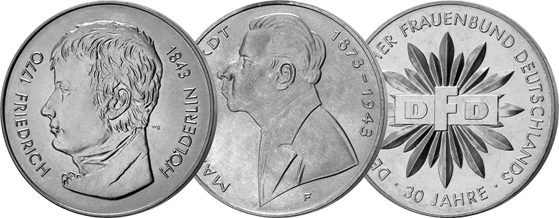 3 Gedenkmedailllen DDR Hölderlin, Reinhardt und Demokratischer Frauenbund Deutschlands 1968 und 1977