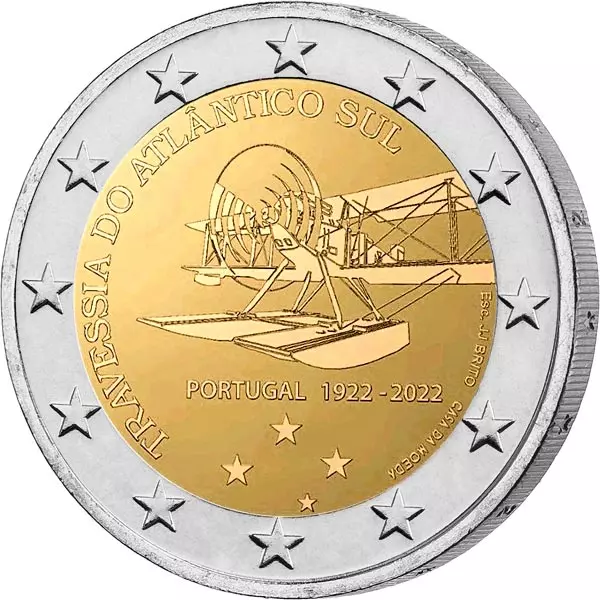 2 Euro Portugal 100 Jahre Erstüberquerung des Südatlantiks per Flugzeug 2022