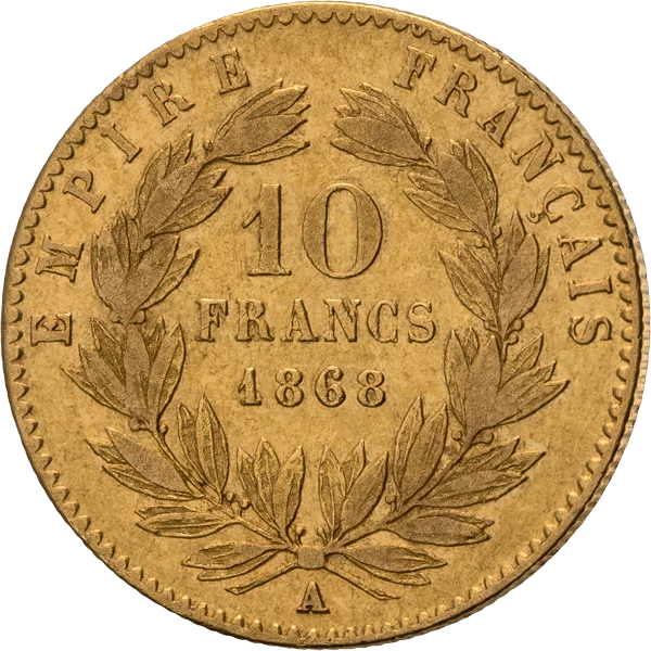 10 Francs Frankreich Napoleon III. mit Kranz 1861-1869