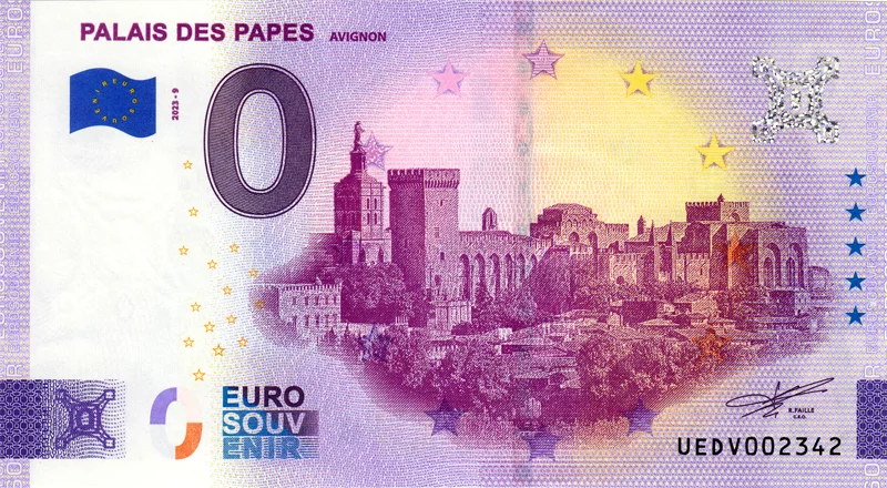 0-Euro-Banknote Frankreich Papstpalast Avignon 2023