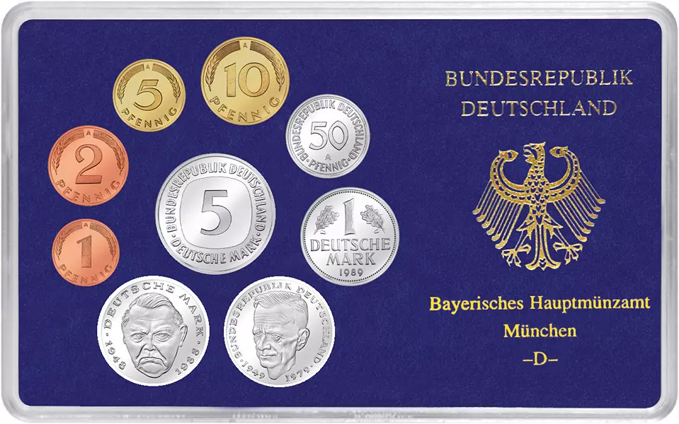 BRD-Kursmünzen-Serie 1989 Polierte Platte