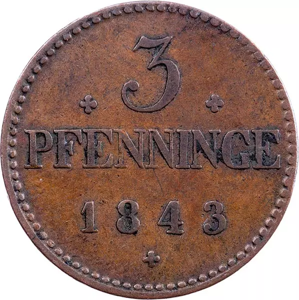 3 Pfennige Mecklenburg-Schwerin Großherzog Friedrich Franz II. 1843 - 1848