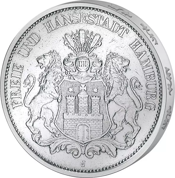 5 Mark Hamburg Wappen großer Adler 1891-1913 sehr schön 5 Mark Hamburg Wappen großer Adler 1891-1913 sehr schön