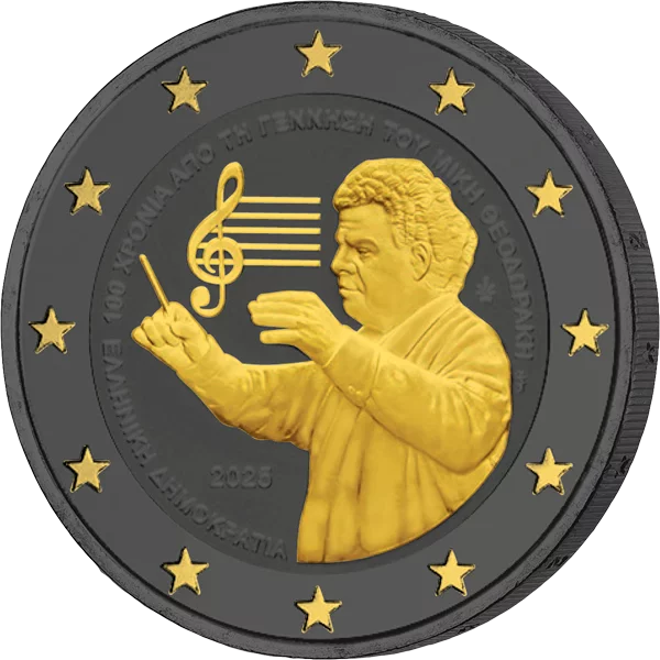 2 Euro Griechenland 100. Geburtstag Mikis Theodorakis 2025 Golden Enigma Edition