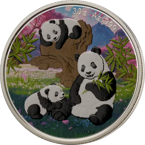 10 Yuan China Premium Panda Selection 2025 mit Farb-Applikation