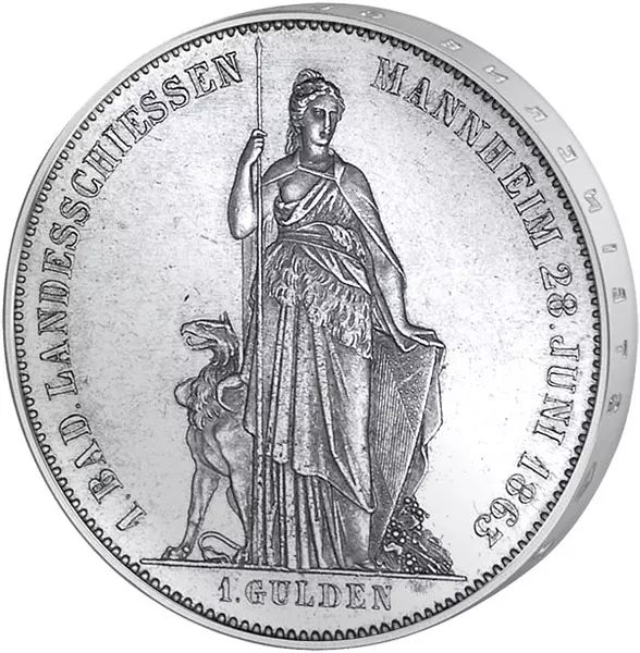 1 Gulden Baden Großherzog Friedrich 1. Badisches Landesschießen 1863