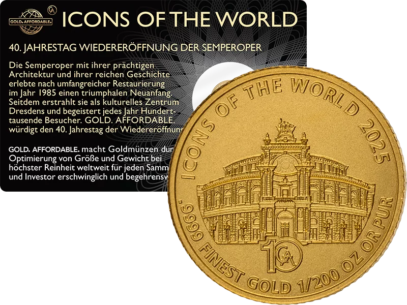 1/200 Unze Gold Ruanda Icons of the World - 40. Jahrestag Wiedereröffnung Semperoper 2025